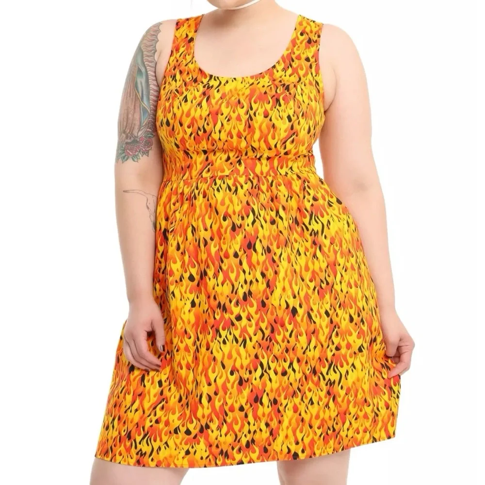 Folter x Hot Topic Flame Print Rockabilly Retro Fit & Flare Skater Dress 2X - Picture 11 of 15
